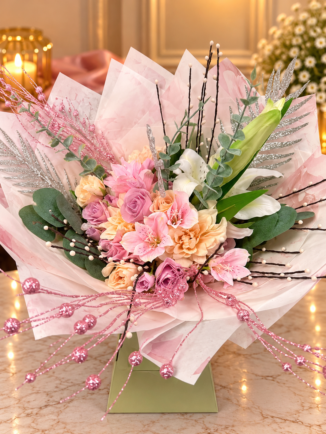 Mother's Day bouquet with glitter accents
